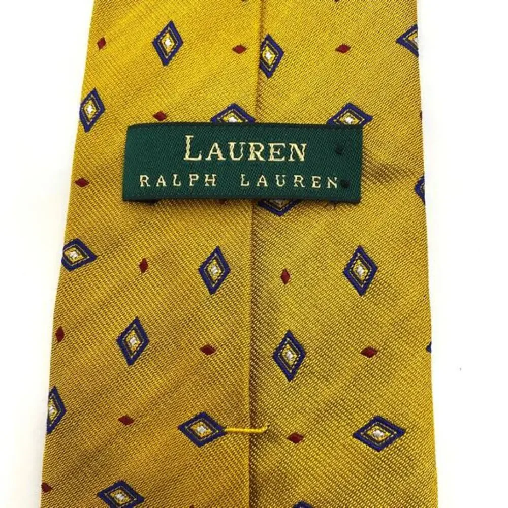 Vintage Lauren Ralph Lauren Men Silk Tie Necktie Mustard Gold Geometric USA Made